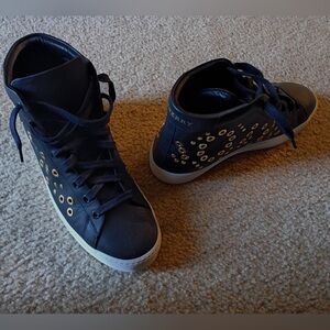 Authentic Black Burberry High-Top Sneakers with Gold Accents